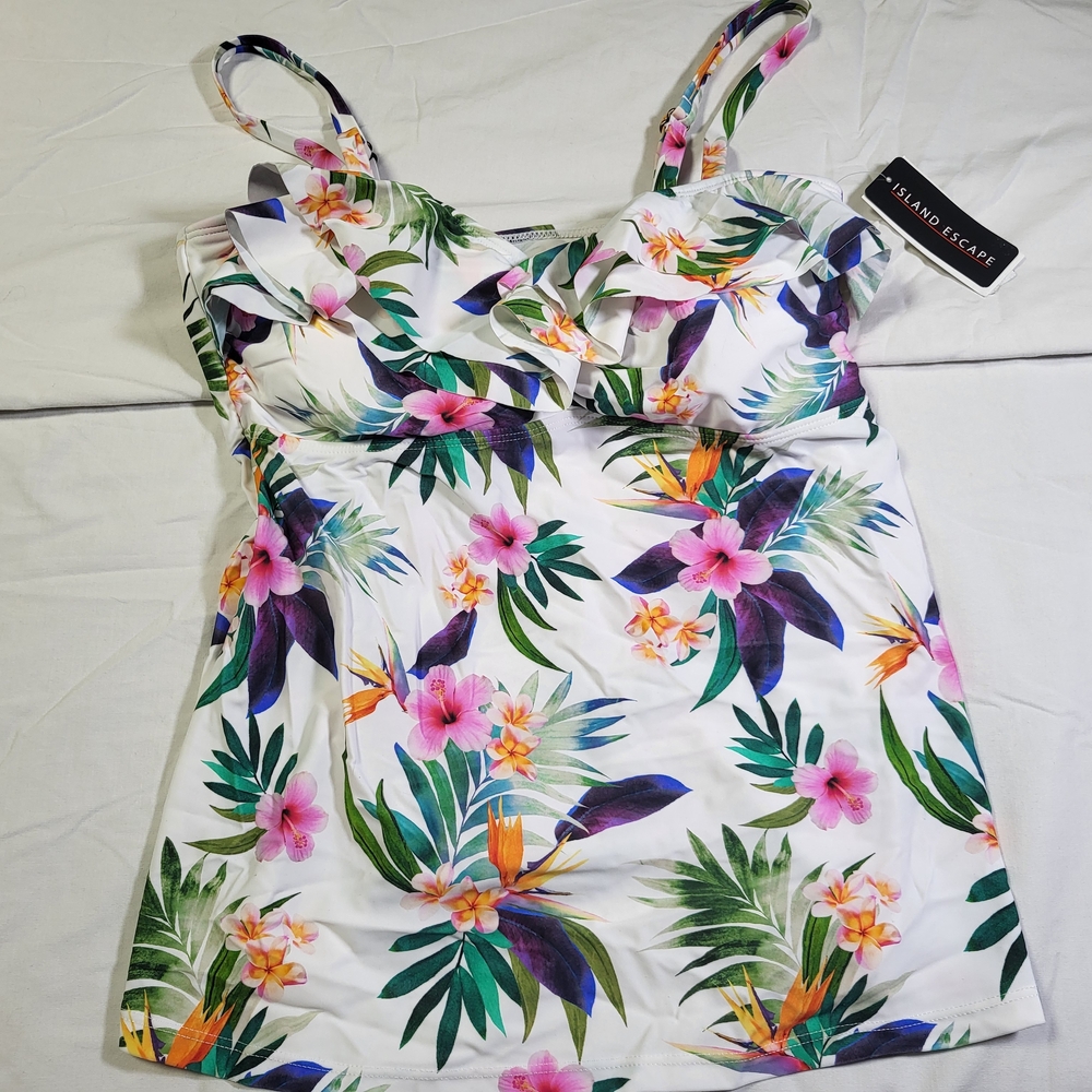 Island Escape Tropical Floral Swimsuit Tankini Top Nwt Womens Plus Size 24w 24
